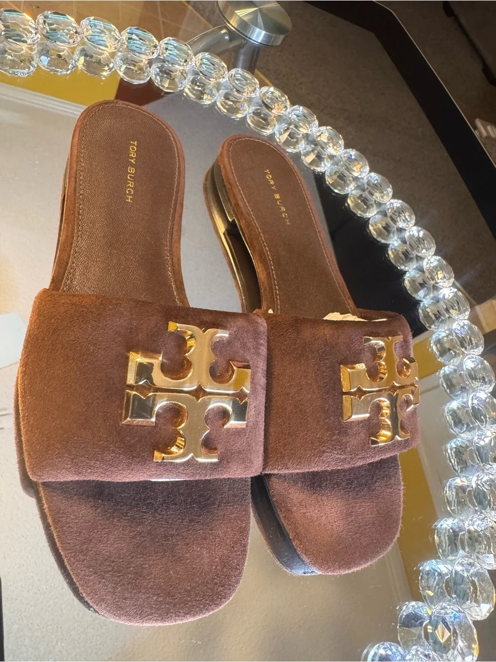 Tory Burch Brown Suede Eleanor Flat Sandals/ Slide. Size 7